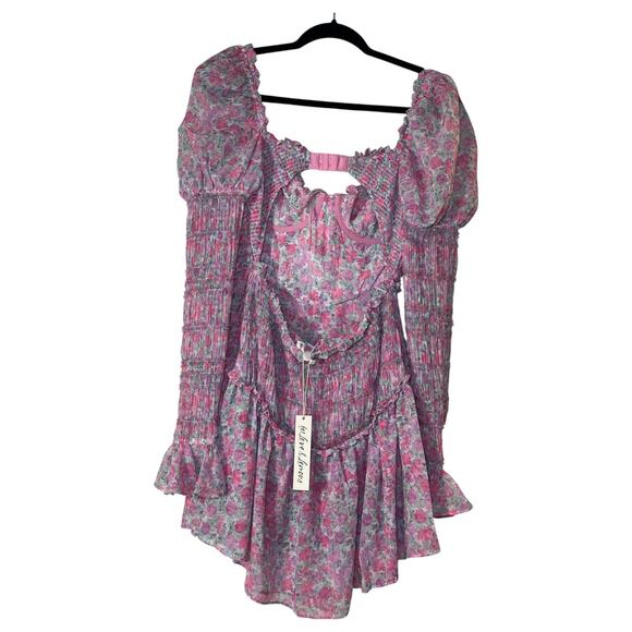 For Love & Lemons Oakley Sweetheart Neck Open Back Floral Mini Dress Pink Size M - Picture 4 of 7